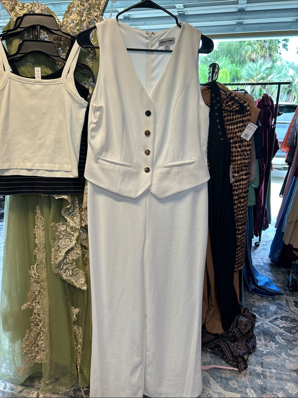 Shelby & Palmer White Vest-Style Maxi Dress